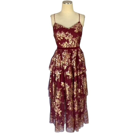 Jewel Badgley Mischka Tiered Metallic Tulle Midi Dress - Picture 2 of 13